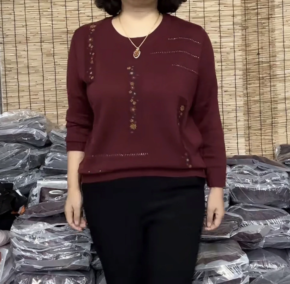 高定大爆款针织面料三排小花针织衫