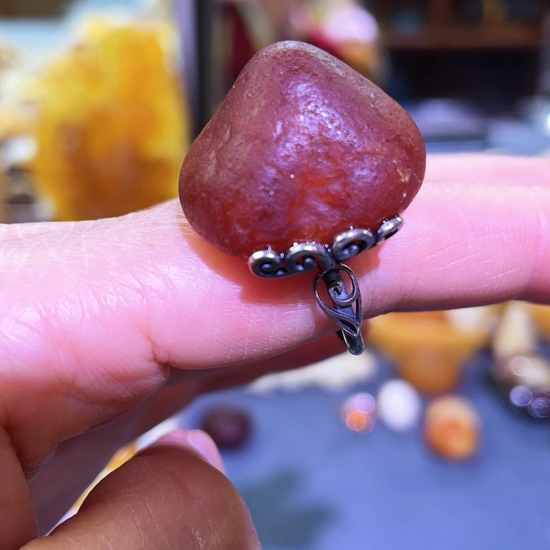 琥珀戒指银S925镶嵌蜜蜡戒指