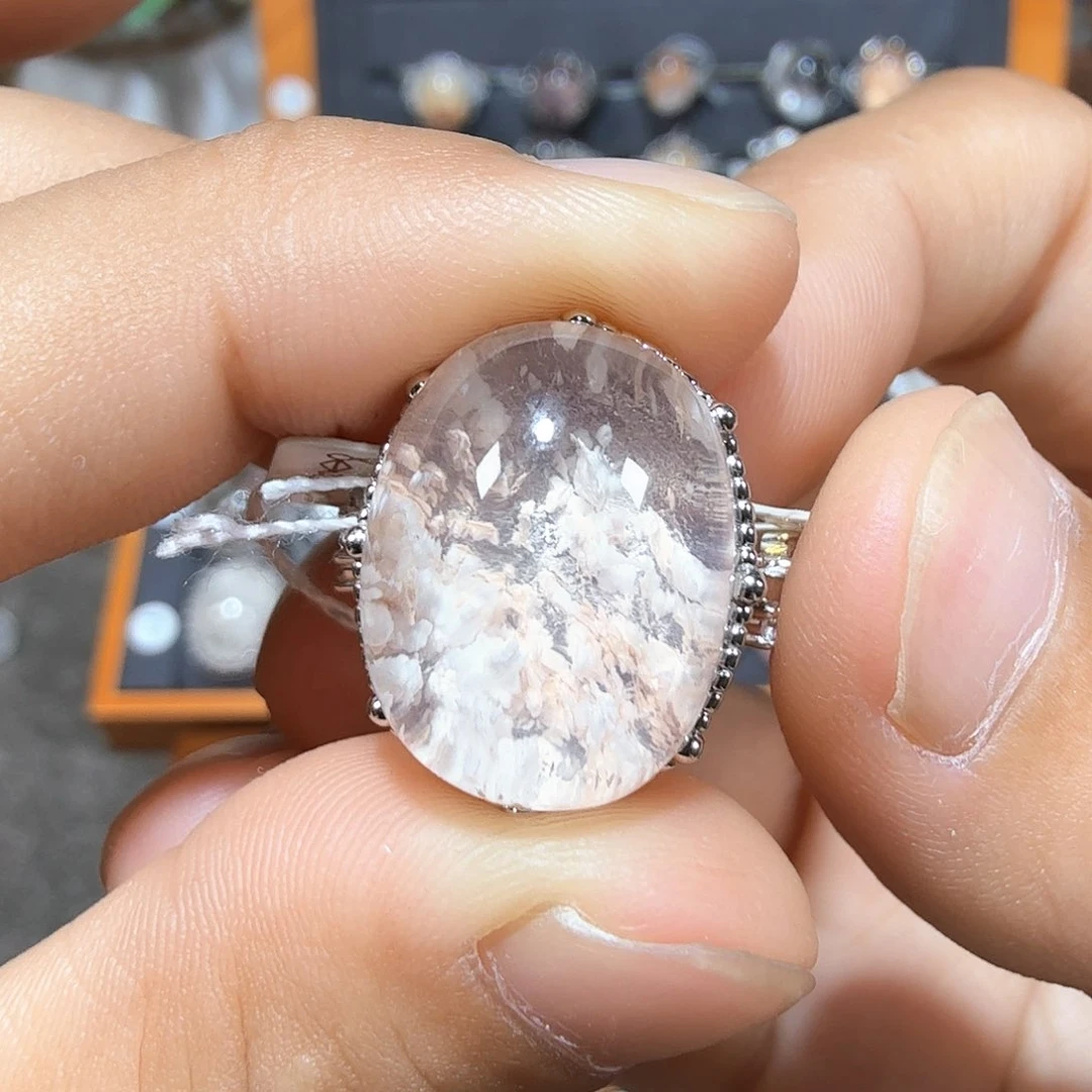 水晶戒指银S925镶嵌晴*S925银镶水晶水晶水晶