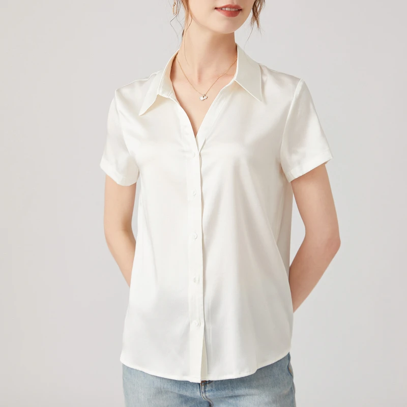 衬衫女短袖设计感小众上衣2025新款夏季纯色百搭职业气质白色衬衣