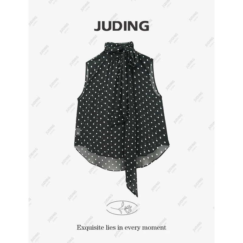 【回忆波点】法式高级感飘带立领无袖衬衫女夏季新款设计感上衣8111