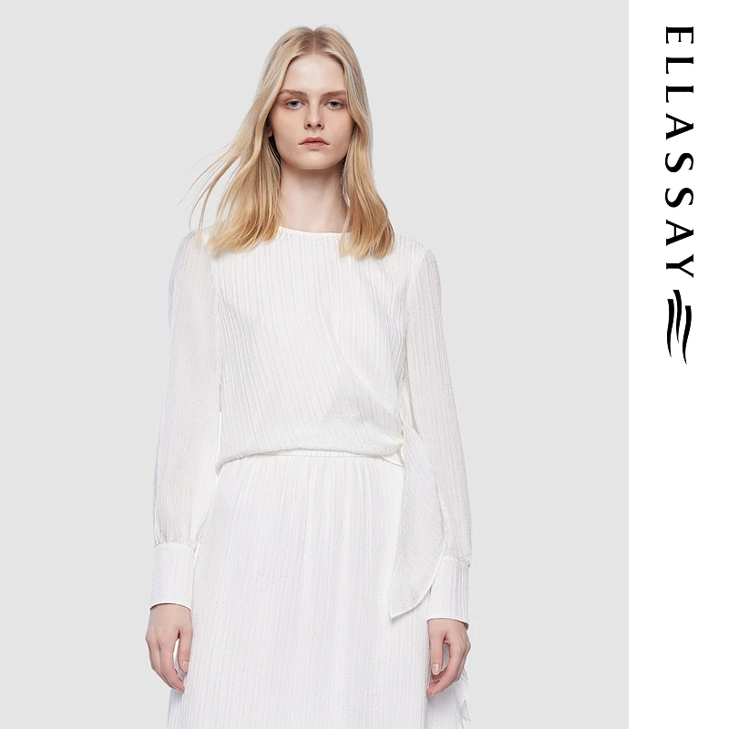ELLASSAY歌力思2025新款桑蚕丝不规则下摆衬衫女EWD361C03300
