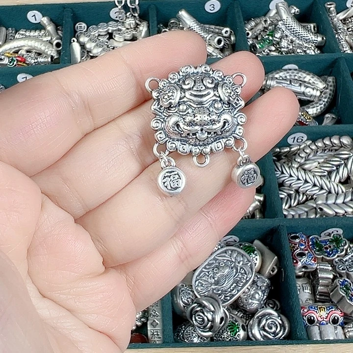 珐琅足银足银999醒狮吊坠