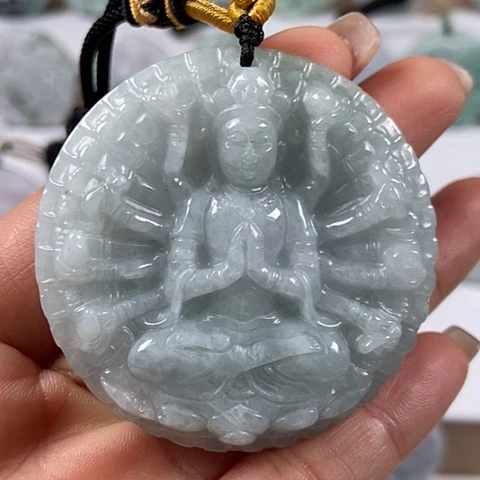 翡翠颈饰未镶嵌山水千手观音两面工福利