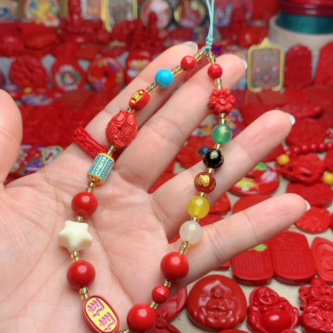 天然辰砂工艺品朱砂手机链