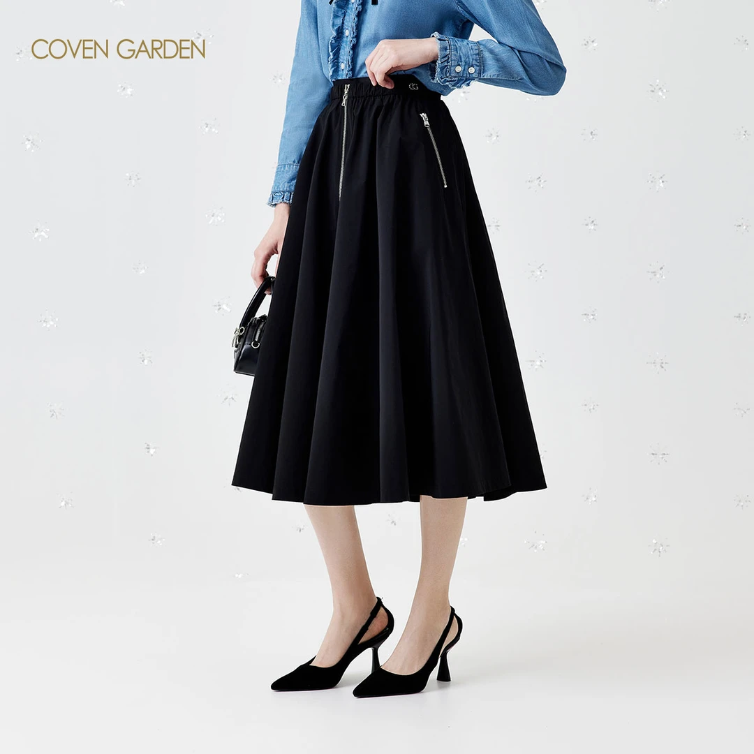 【哥文花园】黑色风衣料a字半身裙CSA1072070