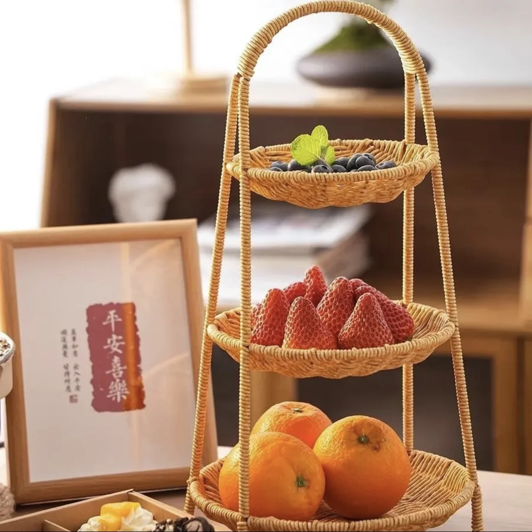 多层水果蓝客厅家用干果盘点心茶点零食摆放盘糖果篮下午茶托盘架