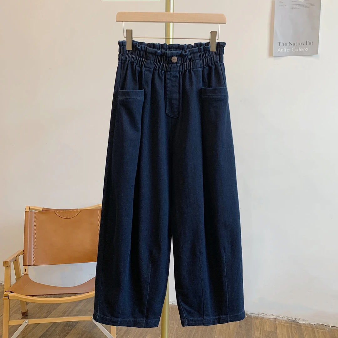 花苞腰-牛仔Y1122-3一粒扣松紧腰牛仔老爹裤