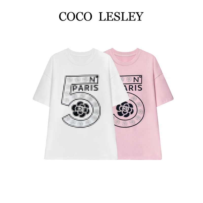 【COCO LESLEY】66568#轻奢休闲烫钻重磅T恤2025春夏潮流个性上衣