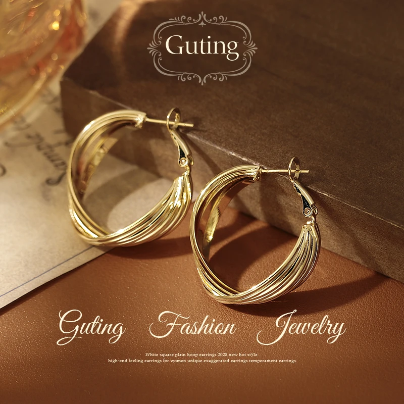 铜合金耳饰 6663（方圆同款）高级感纯手工麻花大耳圈经典时尚复古