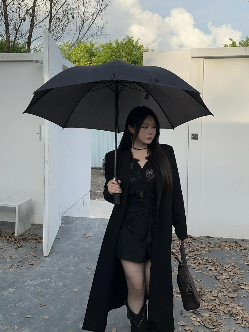 【大小姐】“现货”秋冬韩版设计感显瘦黑色大衣微胖宽松中长款外套