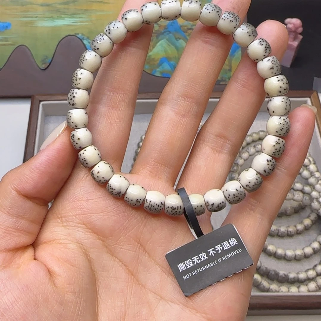 星月菩提手串石玉灰背河豚直切鼓珠7.5