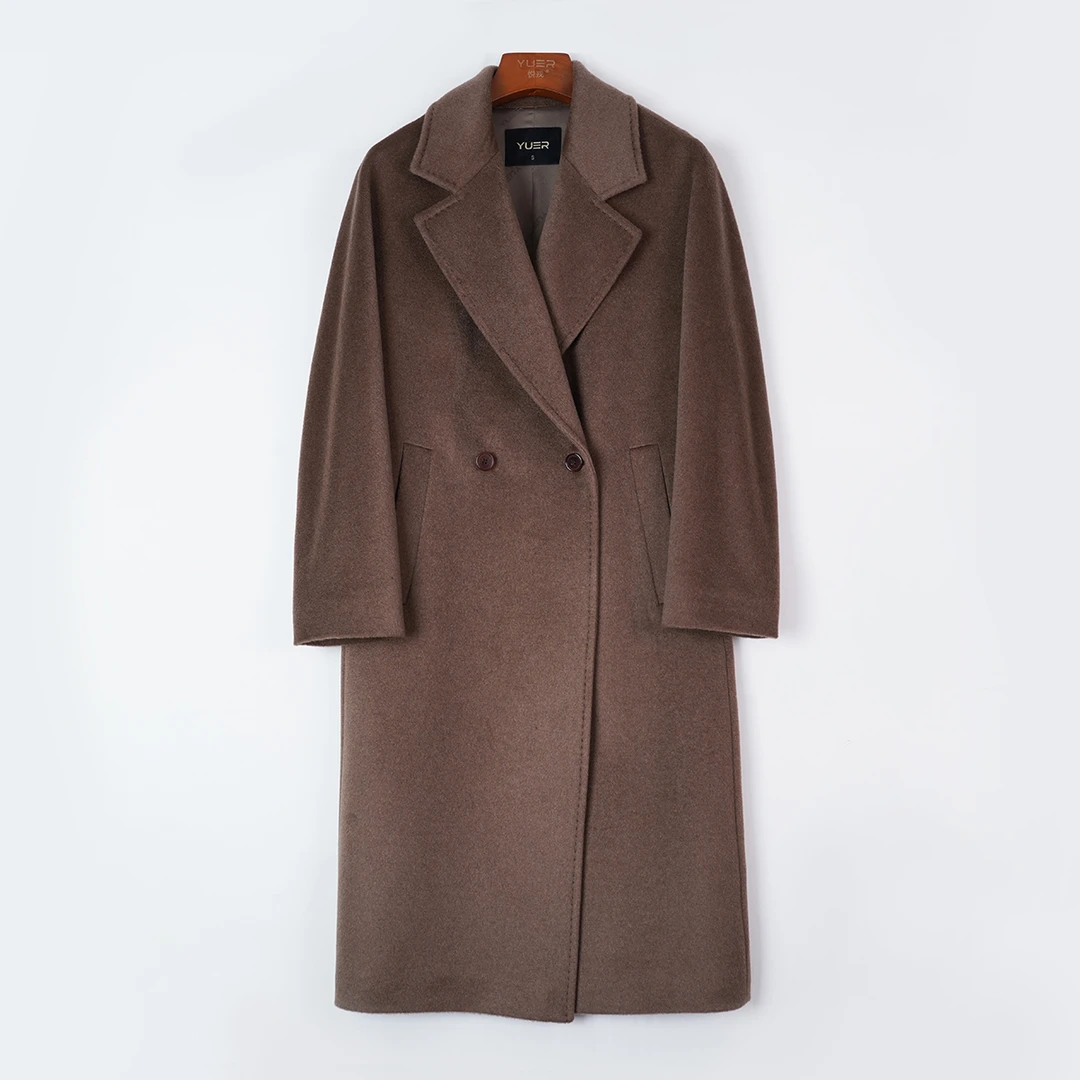 2025秋冬新款女士紫绒大衣休闲西装领100山羊绒毛呢外套中长款