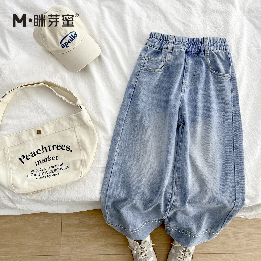 女童长裤2025春季新款女童装中大童儿童时尚直筒牛仔裤MYMC1007
