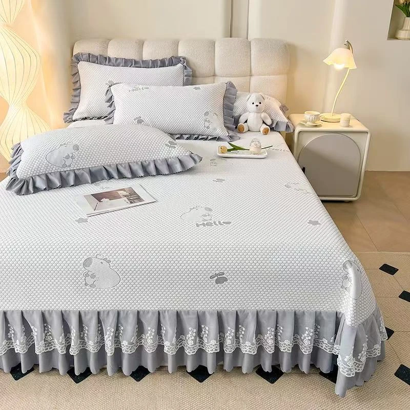 2025新款A类冰豆豆凉感丝提花软凉席床盖蕾丝床裙款-J