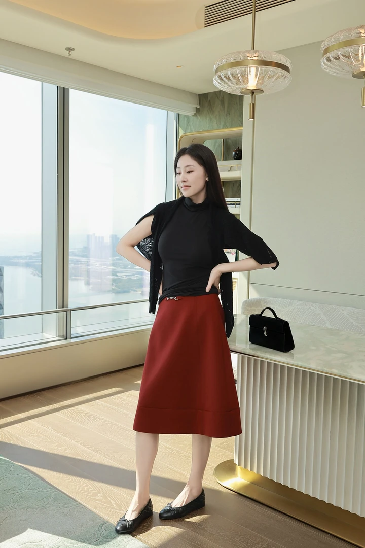 F3435百搭显瘦A字中长半裙秋冬新款半裙