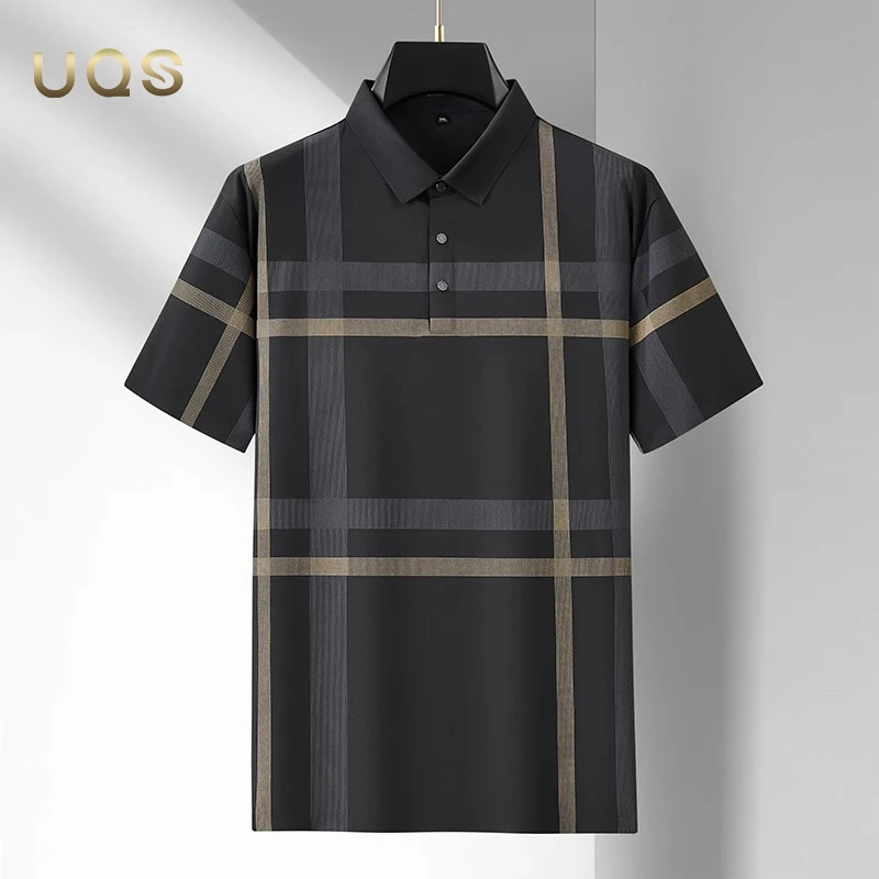 大码夏季高端男士冰丝无痕格纹POLO衫商务休闲日常简约大气百搭款