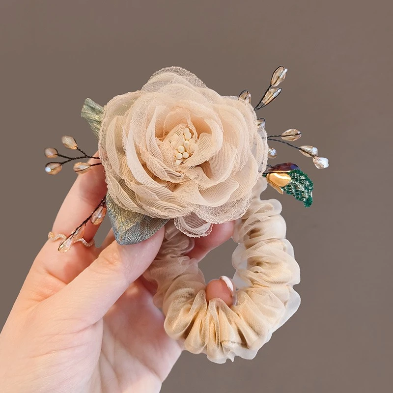 仙气温柔玫瑰花发圈2025年新款气质发绳精致花朵皮筋扎头绳2025