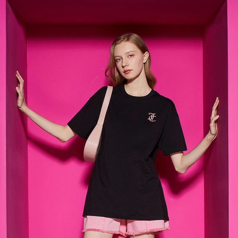 JUICYCOUTURE【博主同款】橘滋经典logo撞色绣花时宽松尚黑T恤