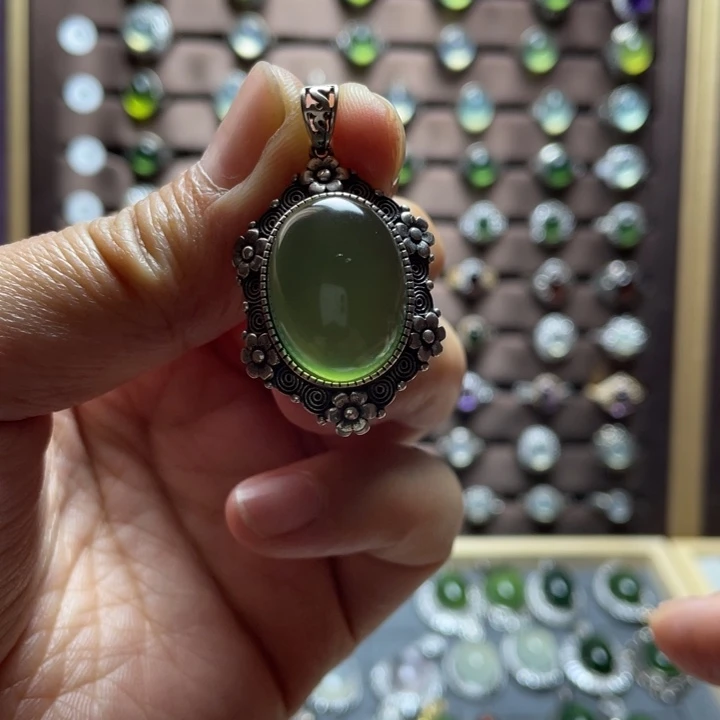 蛇纹石玉银S925镶嵌戒指