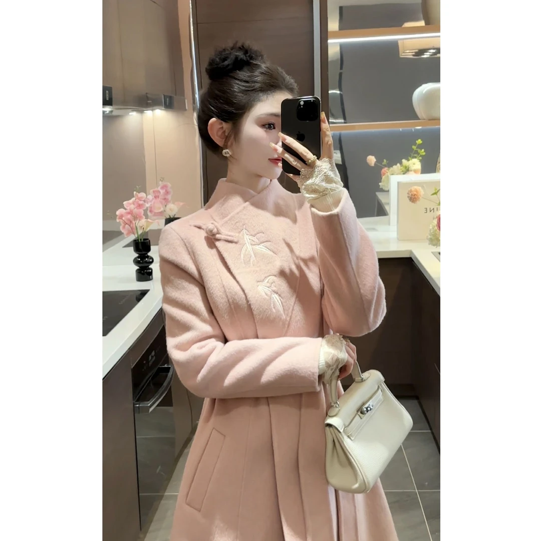 【周粥】【书意】新款高级感粉色双面绵羊毛大衣预JJQ4DY6517