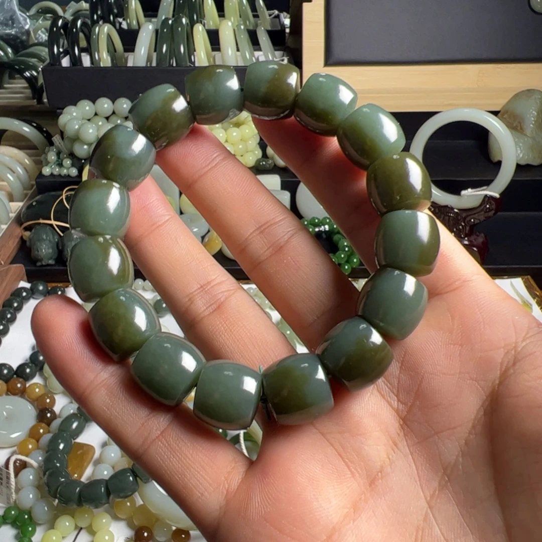 和田玉未镶嵌手链卡14且末蓝带糖