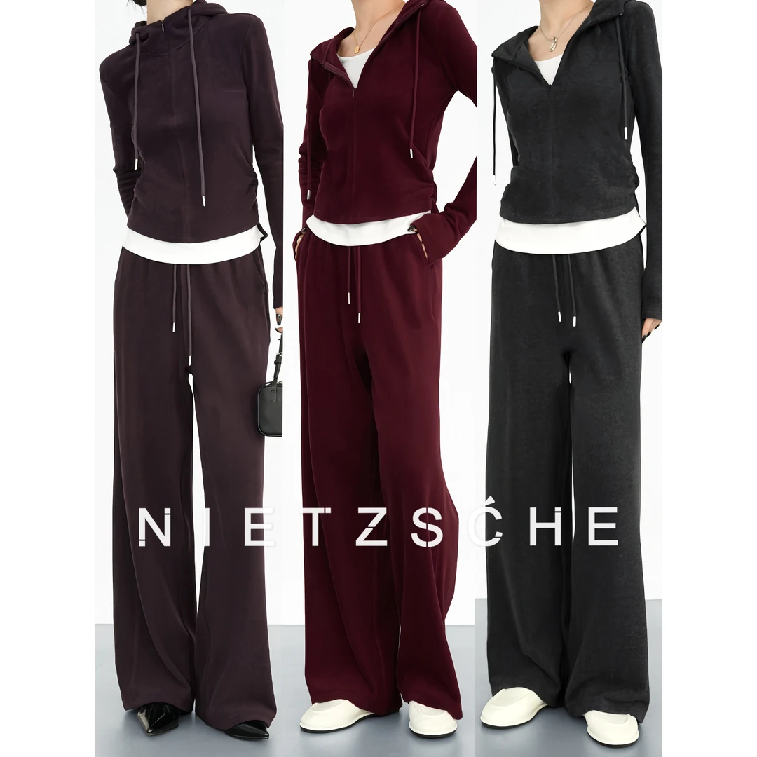 尼采 官方直营｜早八计划套装｜高克重真德绒假两件两件女套装50203