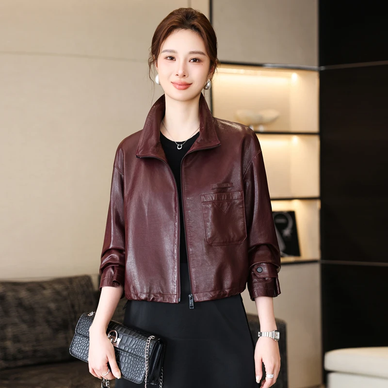 真皮皮衣女短款2025春秋季新款休闲宽松海宁绵羊皮夹克外套洋气