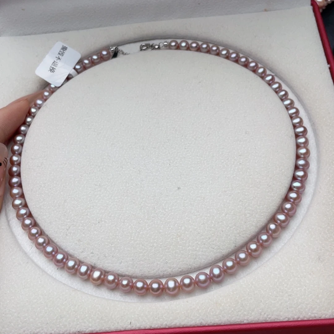 淡水珍珠银S925镶嵌颈饰6-7