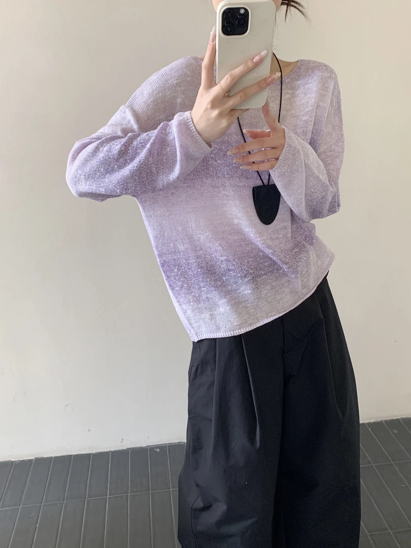 【潘潘.678867】2025年春季新款百变羊毛+棉亚麻竹节纱圆领针织衫