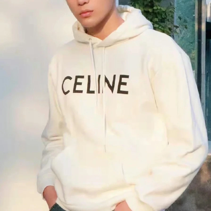 99新 Celine/思琳 A0098/胸口字母logo白色连帽卫衣 /S码