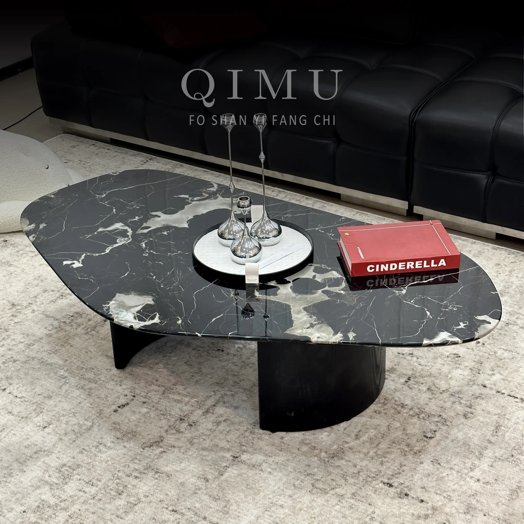 意式极简轻奢异形茶几家用小户型客厅天然大理石黑玫瑰高级感茶几