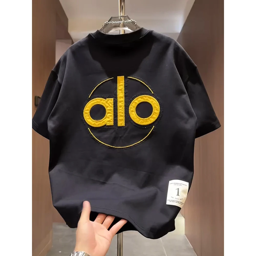 特大码300斤夏季款休闲百搭痞帅短袖T恤男女新款立体刺绣贴布上衣