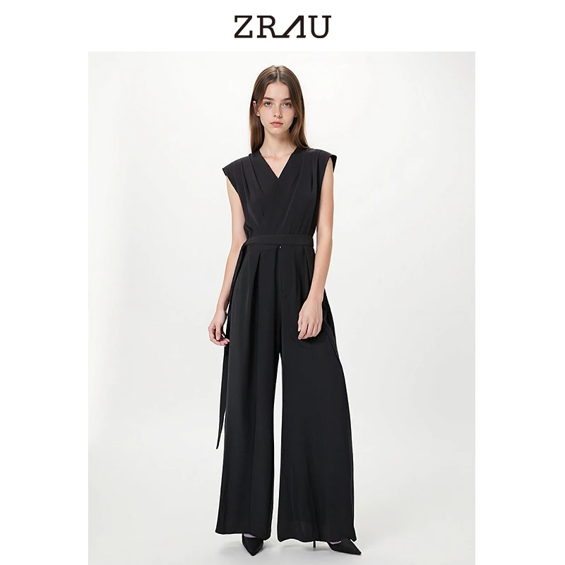 【达人专属】ZRAU复古气质无袖收腰连体裤直筒裤Z1241H0001