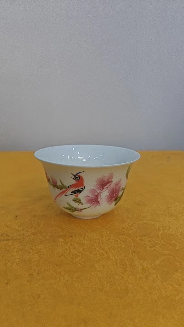 水点桃花陶瓷主人杯1个C7-2