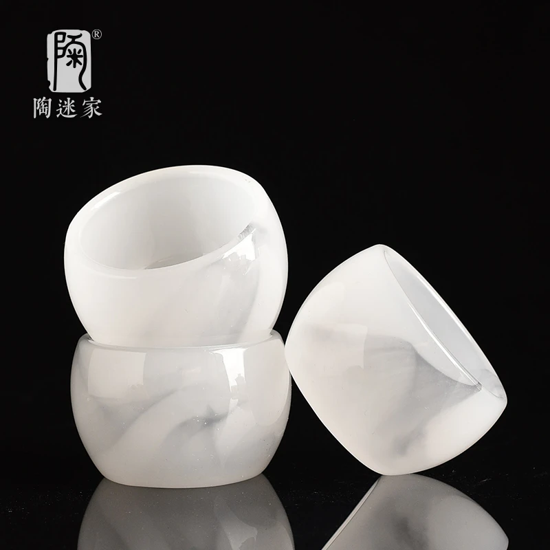 陶迷琉璃茶具主人杯水墨风盖碗功夫套装喝茶品茗杯手工翡翠绿茶杯