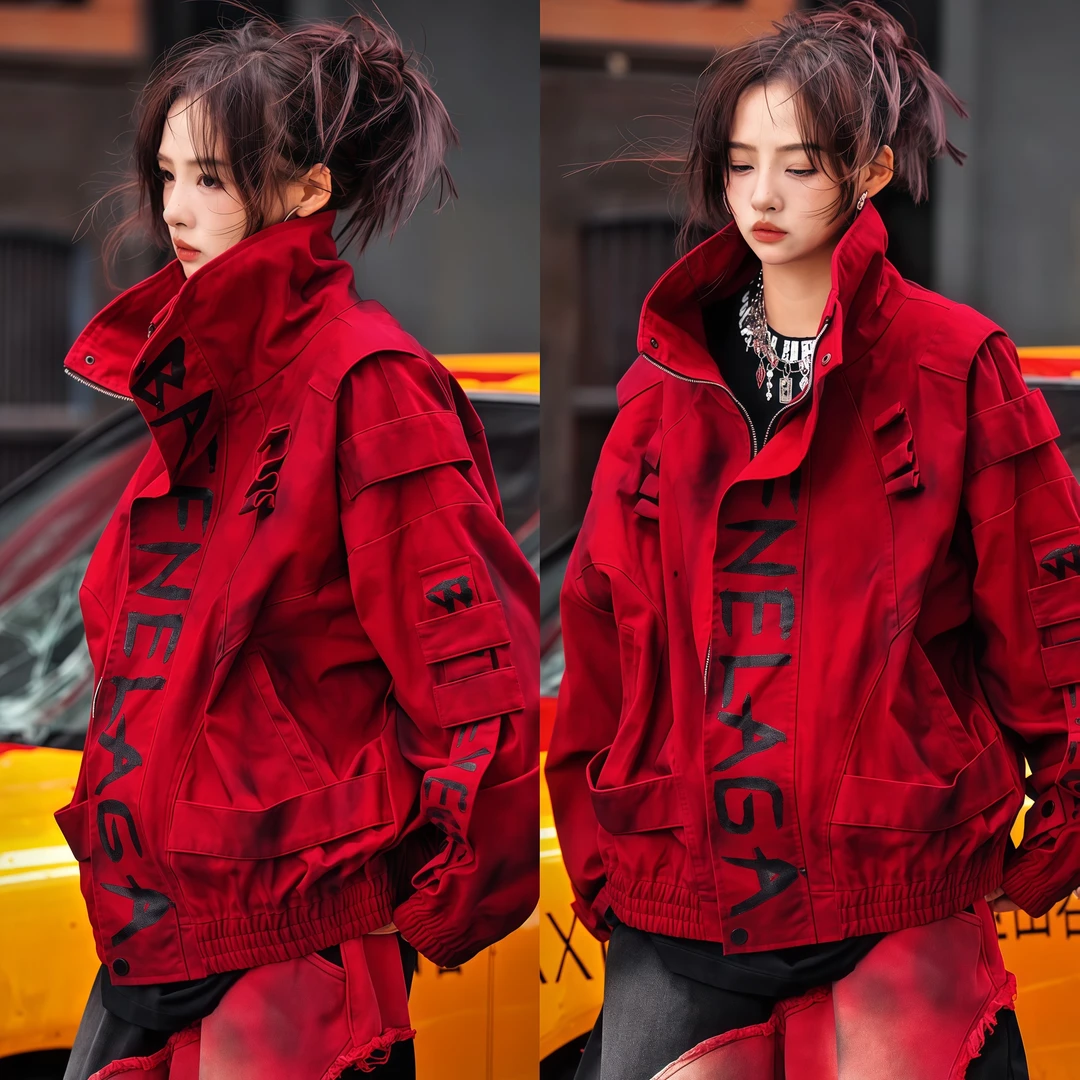 秋季爆款新款泥染廓形气场拍照必备衣服男装高级强大夹克外套涂黑