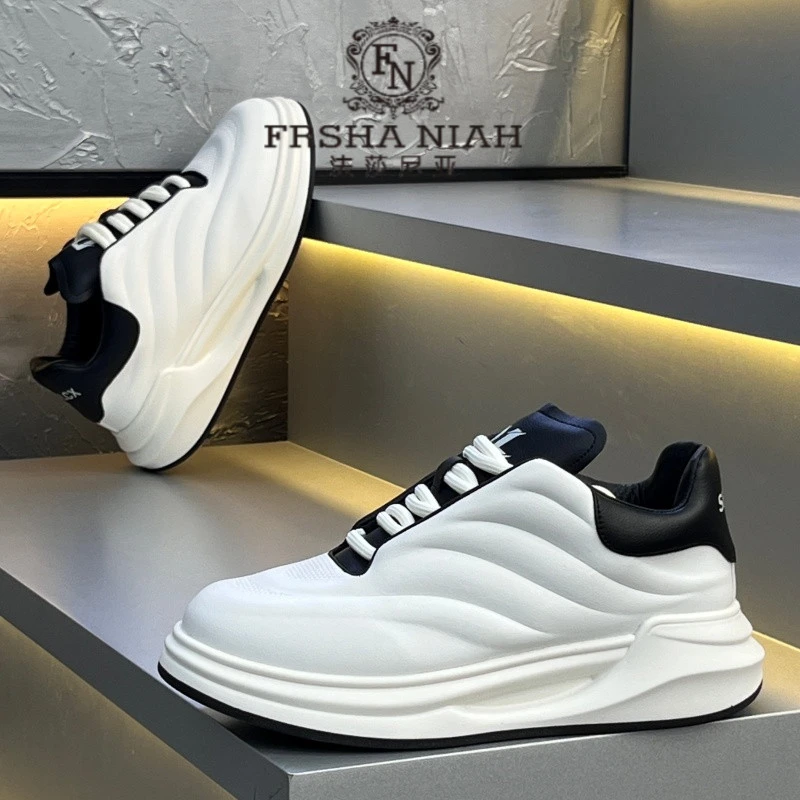 法莎尼亚男士运动鞋秋冬新款复古时尚风增高厚底耐磨系带低帮潮鞋