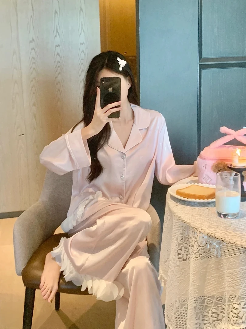 【佩奶奶推荐】乔茵4件套法式·贡缎提花纯欲月光缎蕾丝吊带睡衣套装