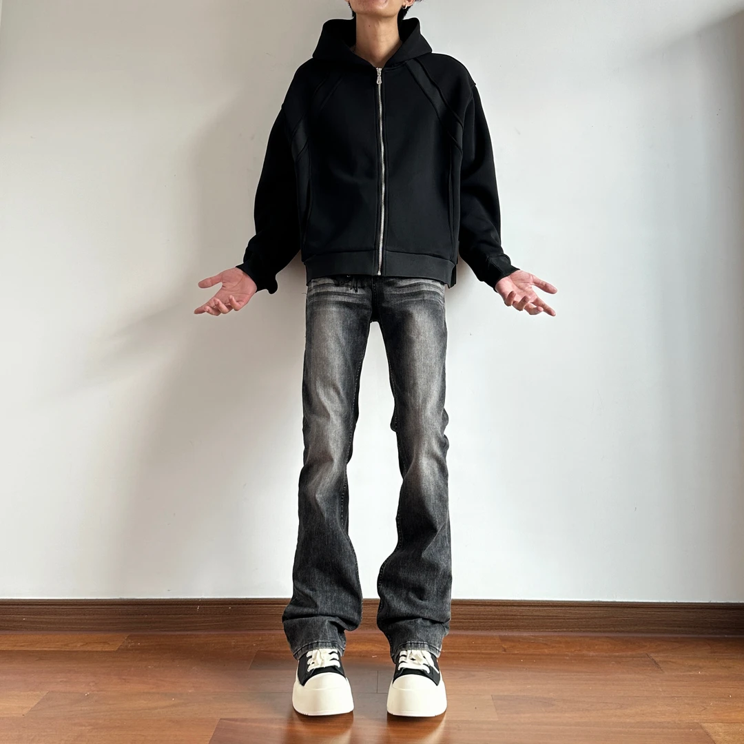 【高弹神牛】超会穿高弹力夏季cleanfit微喇水波纹洗水牛仔裤男