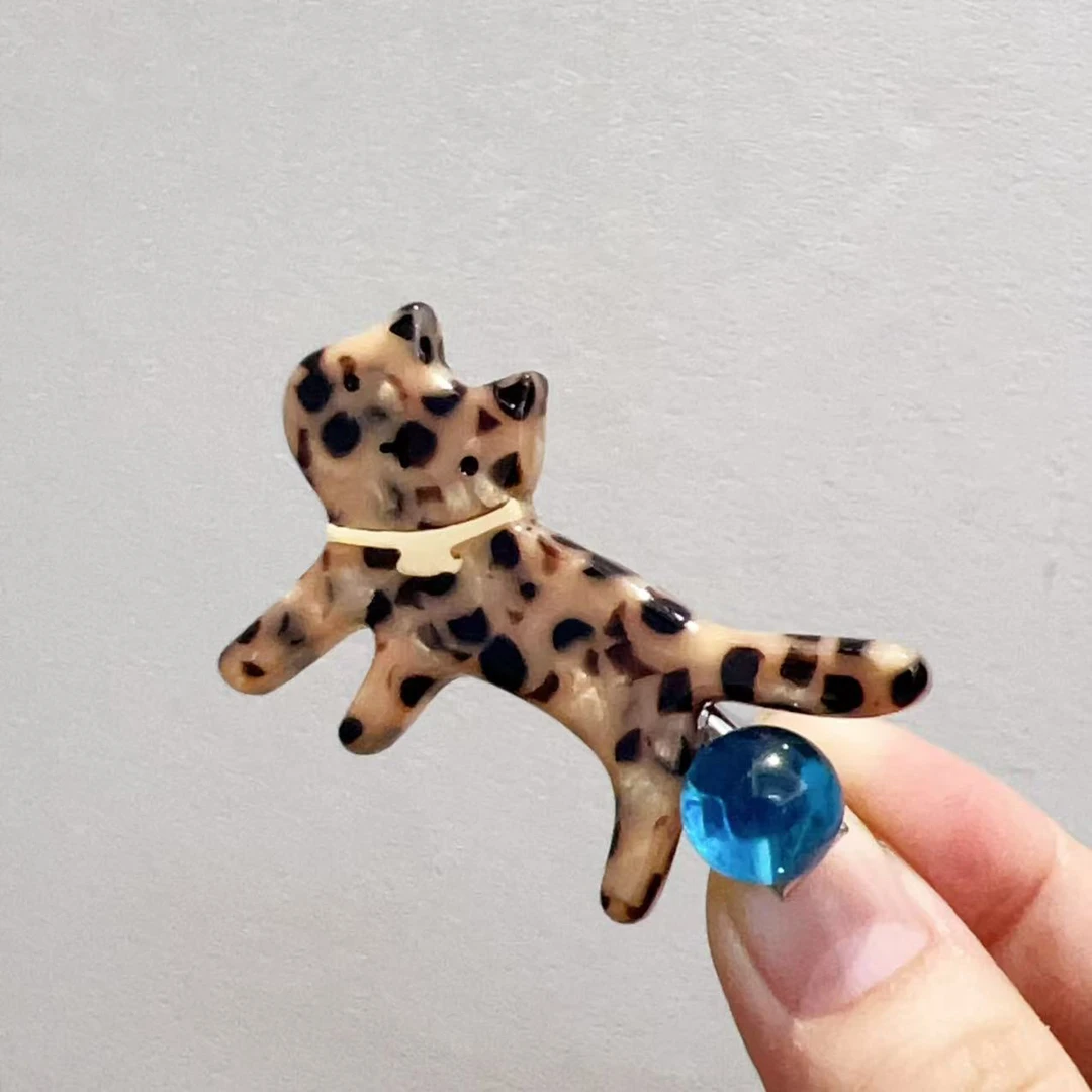 醋酸复古豹纹猫咪侧边刘海夹J2110