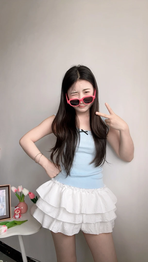 夏季新款甜美U领小飞袖针织外穿背心女修身短款上衣