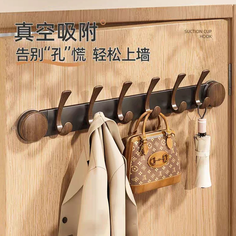 胡桃木吸盘门后挂钩免打孔强力加固壁挂架衣服钩子帽子收纳置物架
