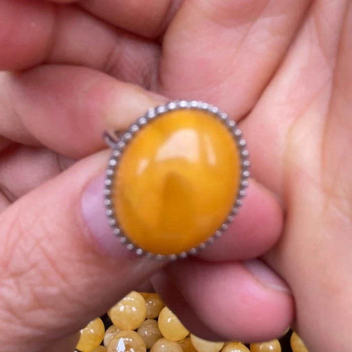 裸石蜜蜡银S925镶嵌蜜蜡戒指