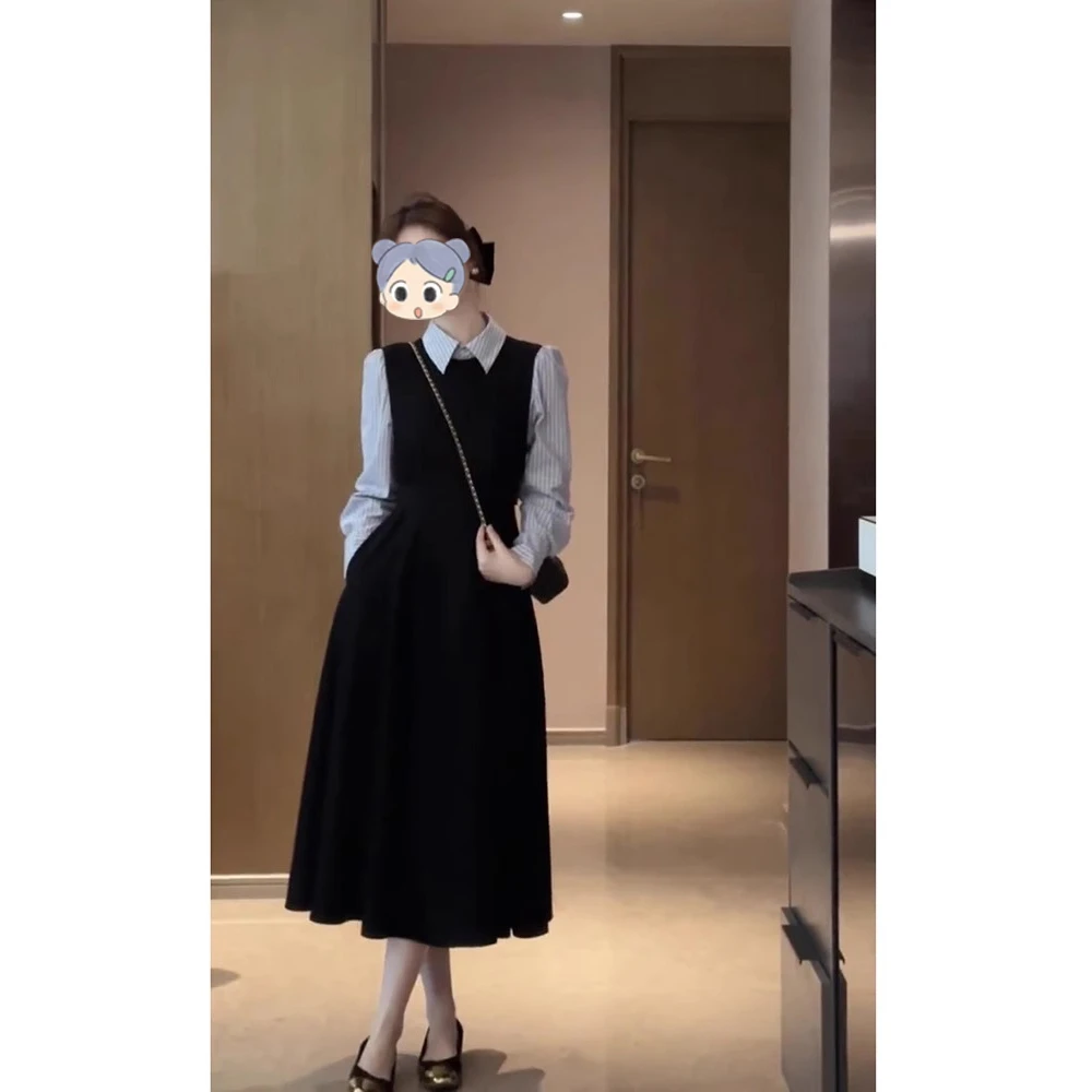 2025新款高级感今年流行爆款赫本风衬衫连衣裙背心两件套装女秋季