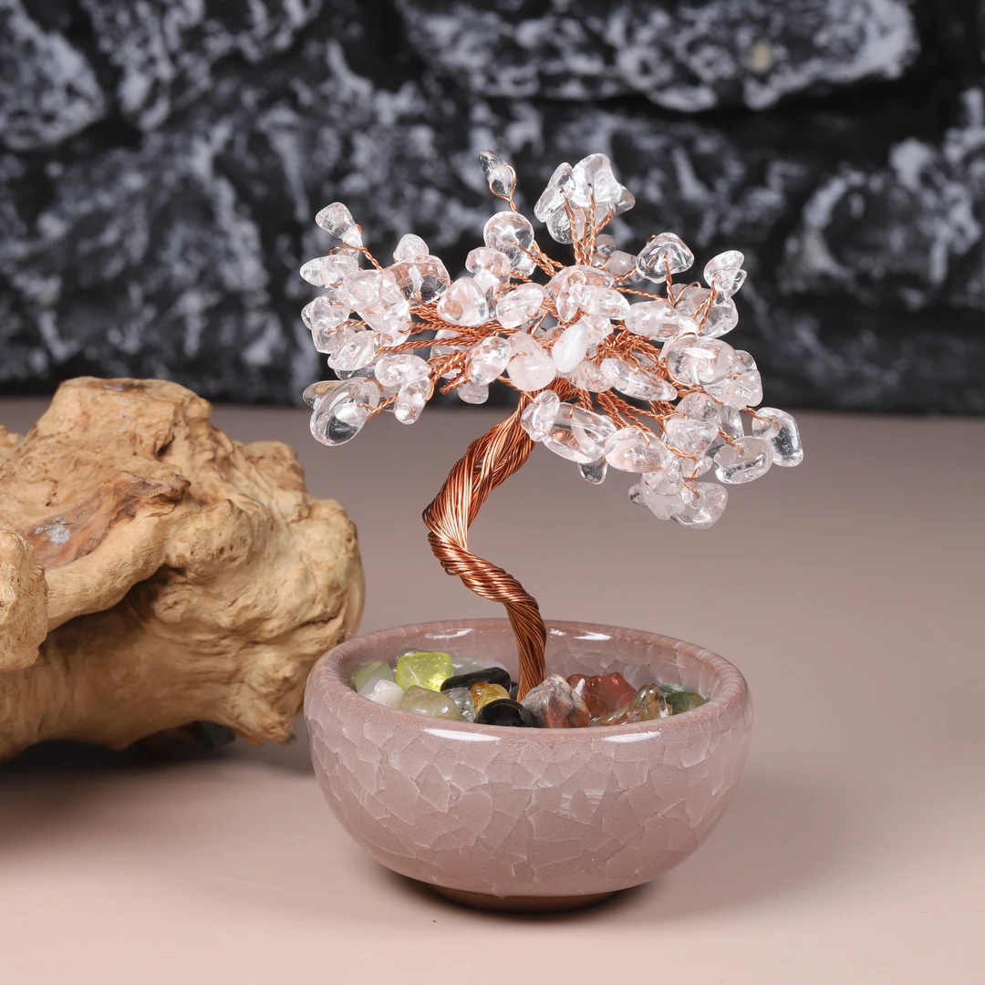 【汪氏精品】精致白水晶发财树摆件 多样性发其一