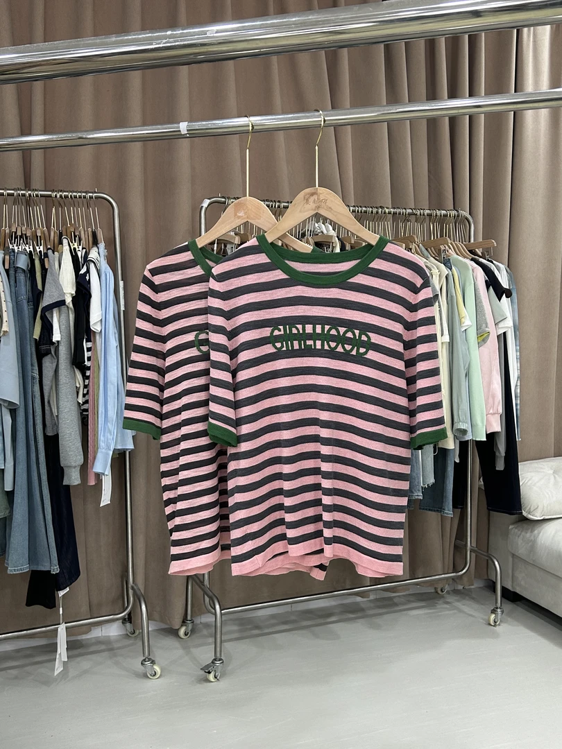 Q1828高级感短袖针织薄款夏季新款时尚穿搭韩系宽松T恤上衣