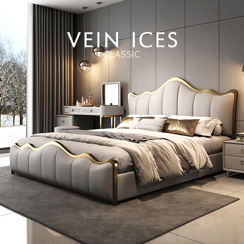 新木威真皮床高端大气软床卧室现代主卧室双人床高箱婚床主卧