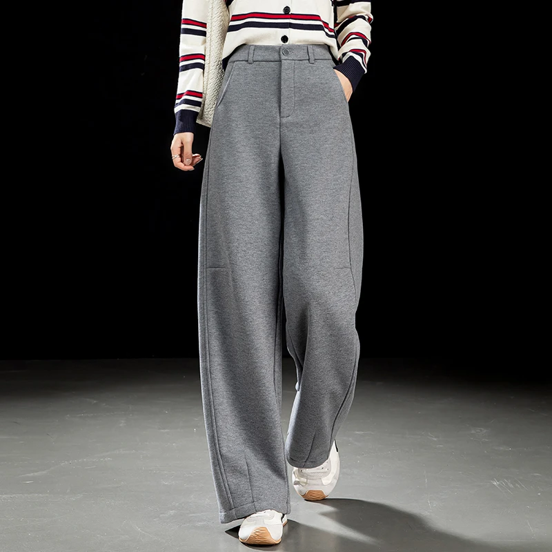 窄版弯刀裤女2025高腰宽松秋冬款阔腿裤直筒哈伦绵羊毛镰刀香蕉裤