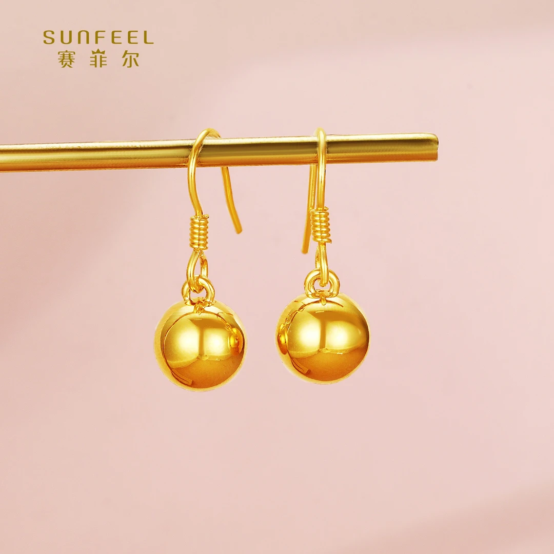 SUNFEEL/赛菲尔【十店】足金5D时尚光面球球耳吊5DE00362